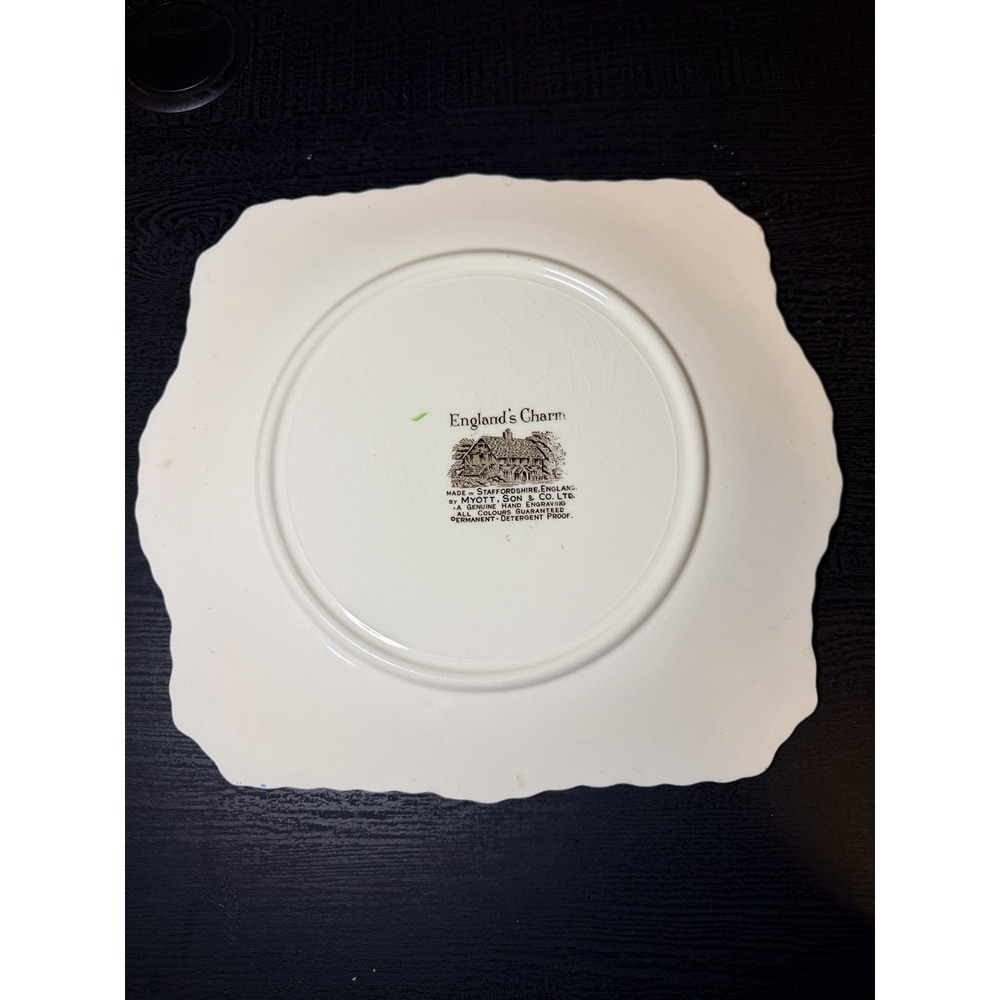 Myott England's Charm Porcelain Square Cake Plate Hand Engraving 11.5" EUC - Picture 3 of 4